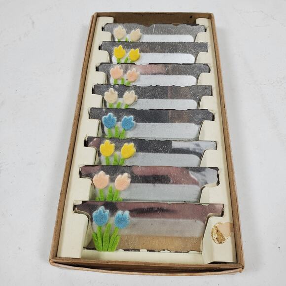 Vintage 1950 Eight Glass Place Cards Floral Party Vintage in Box - Picture 2 of 7